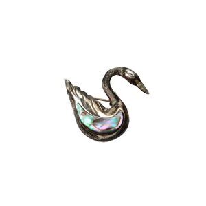 Designer Womens 925 Silver Abalone Taxco Swan Brooch 1.5" 2.6g